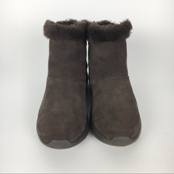 Skechers Size 5.5 On The‎ Go Brown Fur Trimmed Suede Leather Winter Snow Boots - Picture 3 of 8